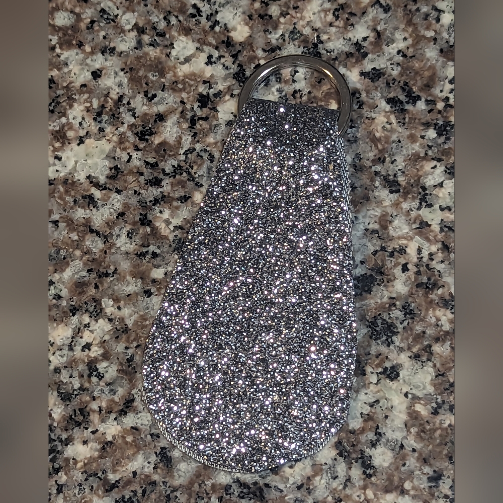 Grey blue sparkle keyring handmade